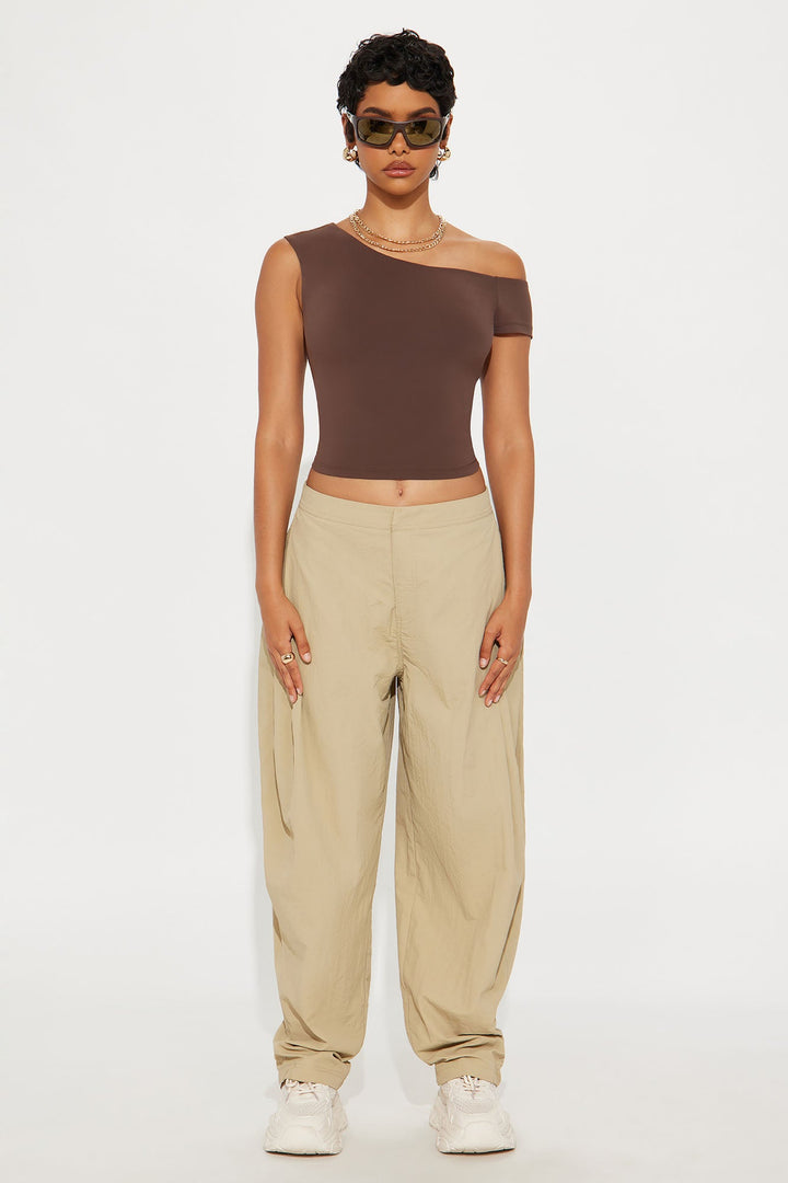 Second Skin Double Lined Off Shoulder Top - Chocolate