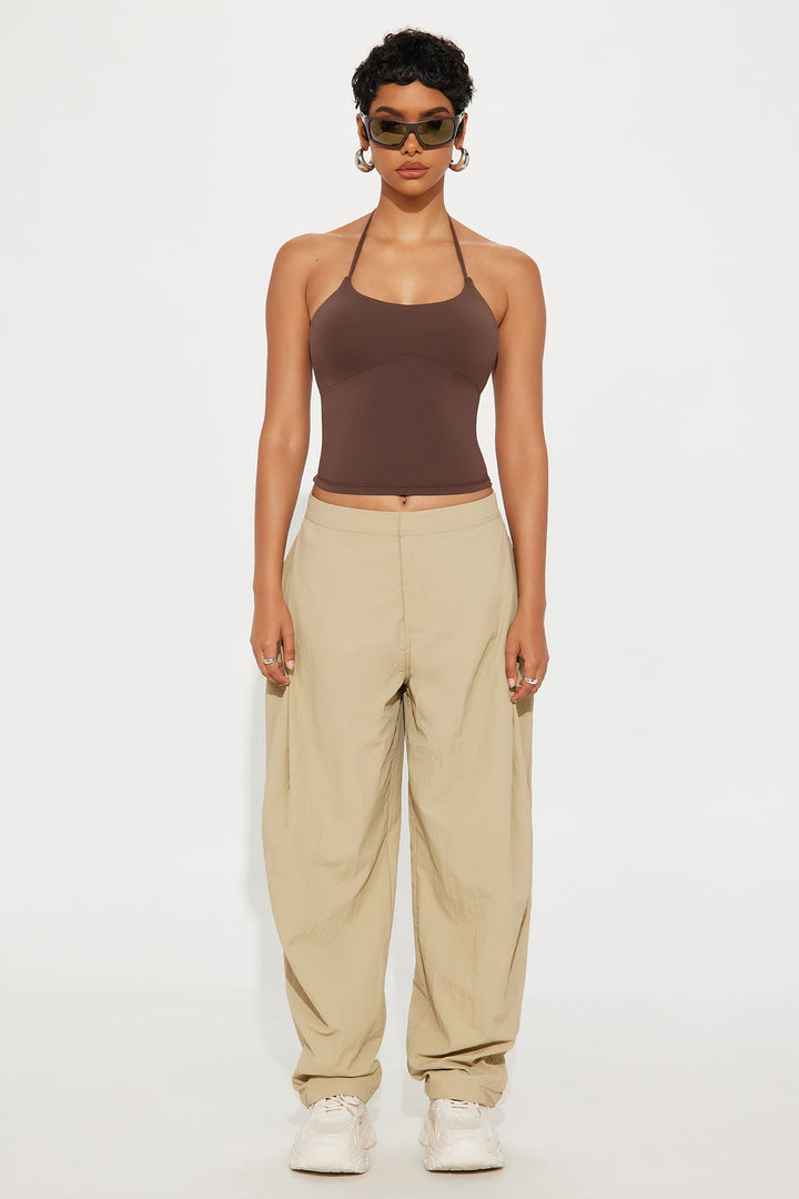 Second Skin Double Lined Cut Out Halter Top - Chocolate