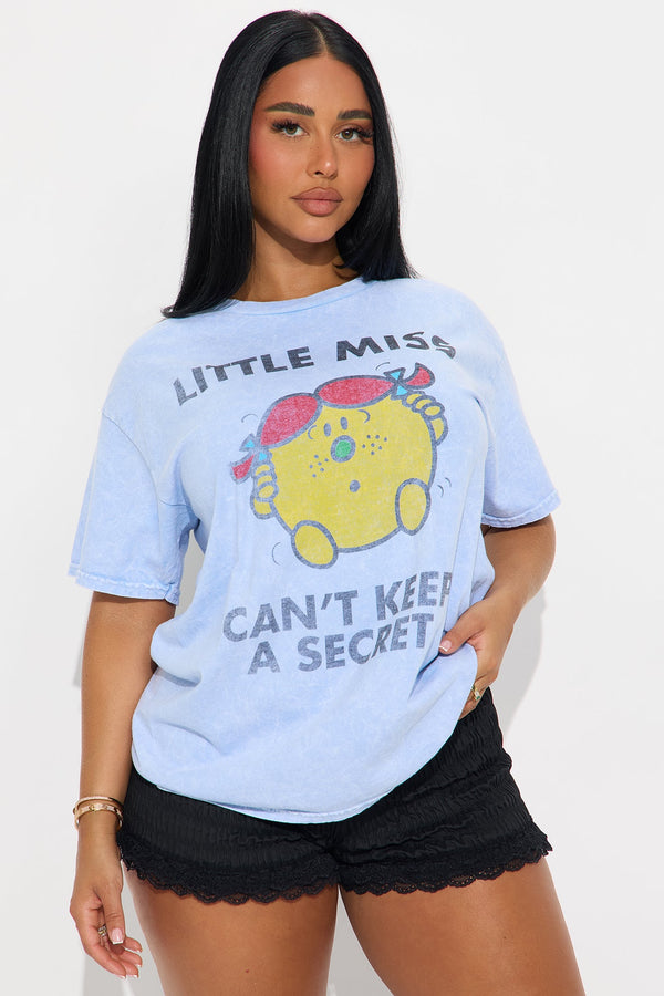 Little Miss Can't Keep A Secret Washed Oversized Tee - Light Blue