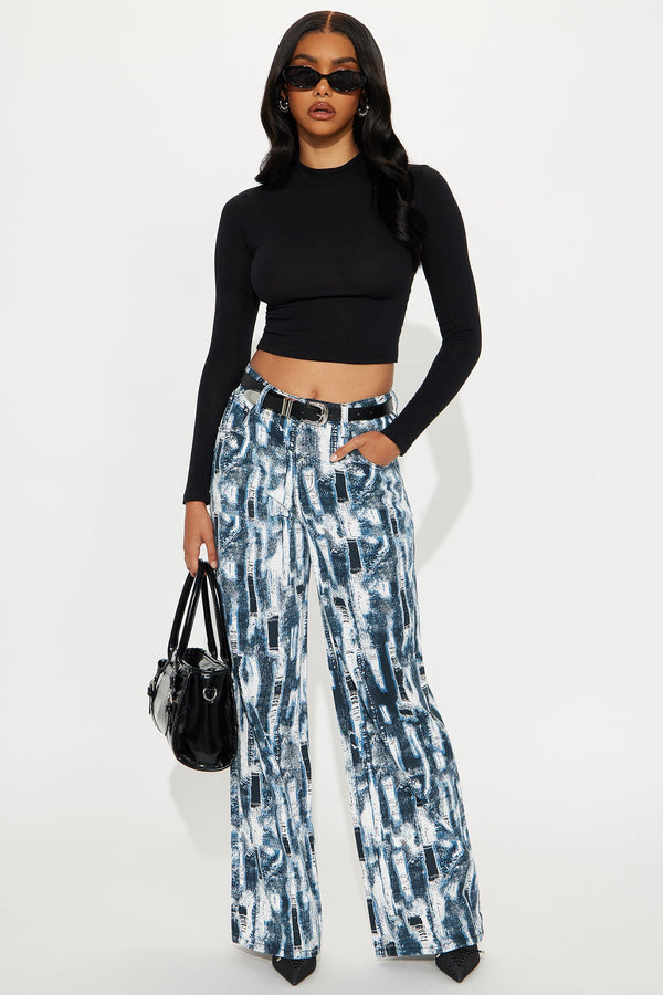 Vivid Dreams Printed Wide Leg Jeans - Blue/combo