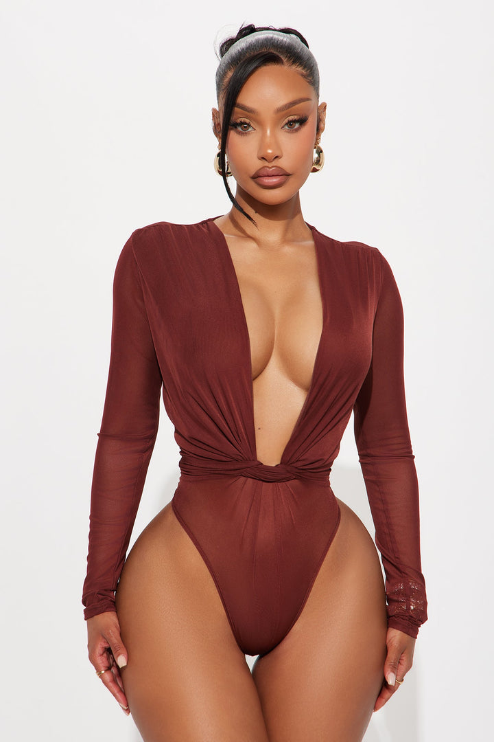 Apphia Long Sleeve Mesh Bodysuit - Brown