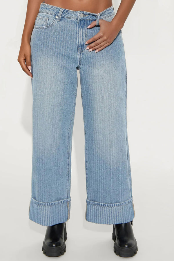 Catch Up Cuffed Wide Leg Jeans - Vintage Wash