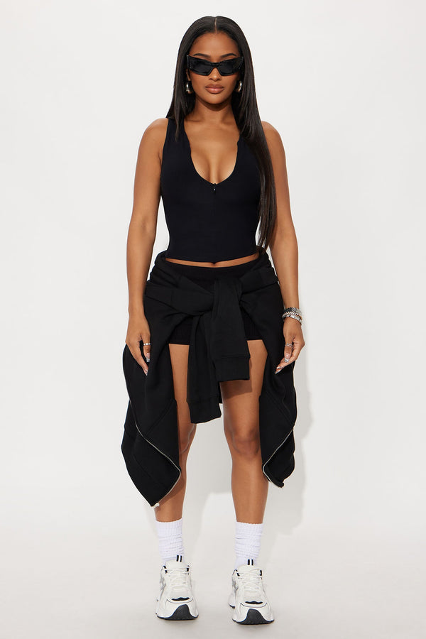 Second Skin Double Lined Zip Front Tank - Black