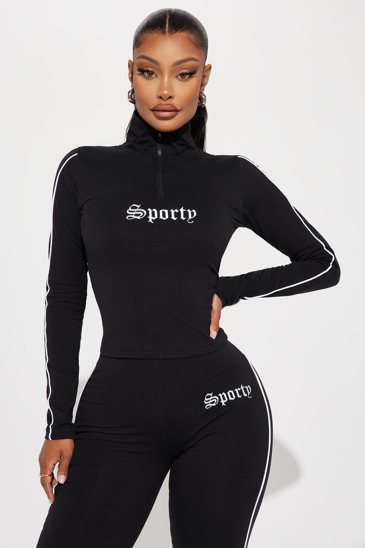 Sporty Girl Embroidered Top - Black/White