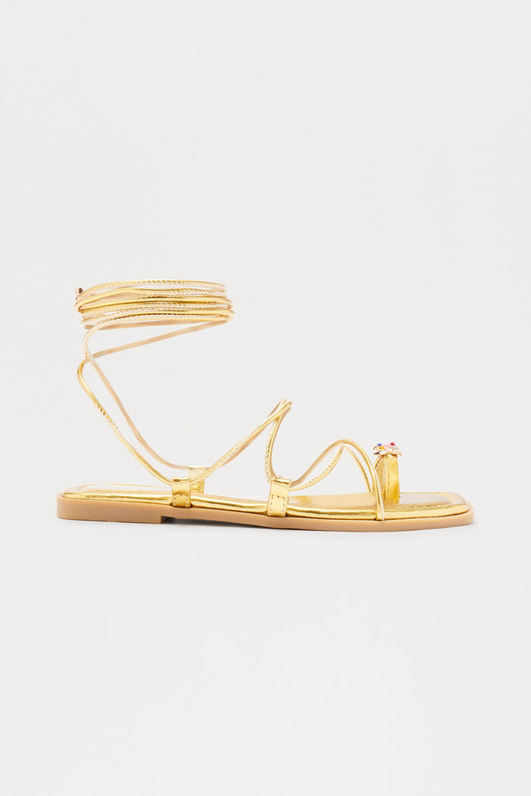 Mai Tai Toe Ring Wrap Up Sandals - Gold