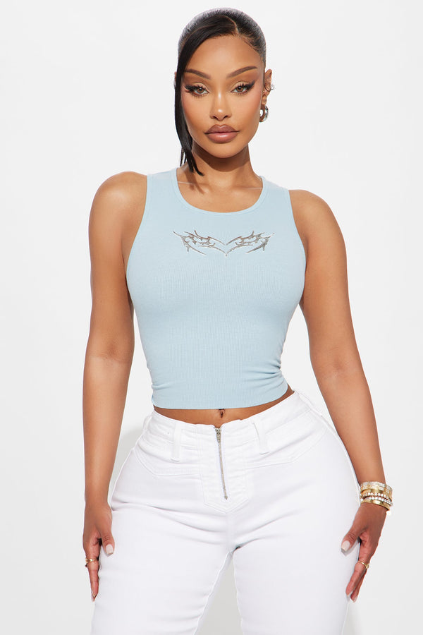 Angel Flame Ribbed Tank Top - Light Blue