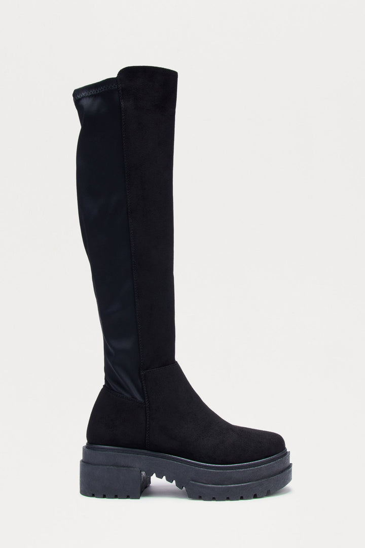 Riverside Faux Leather Knee High Boots - Black