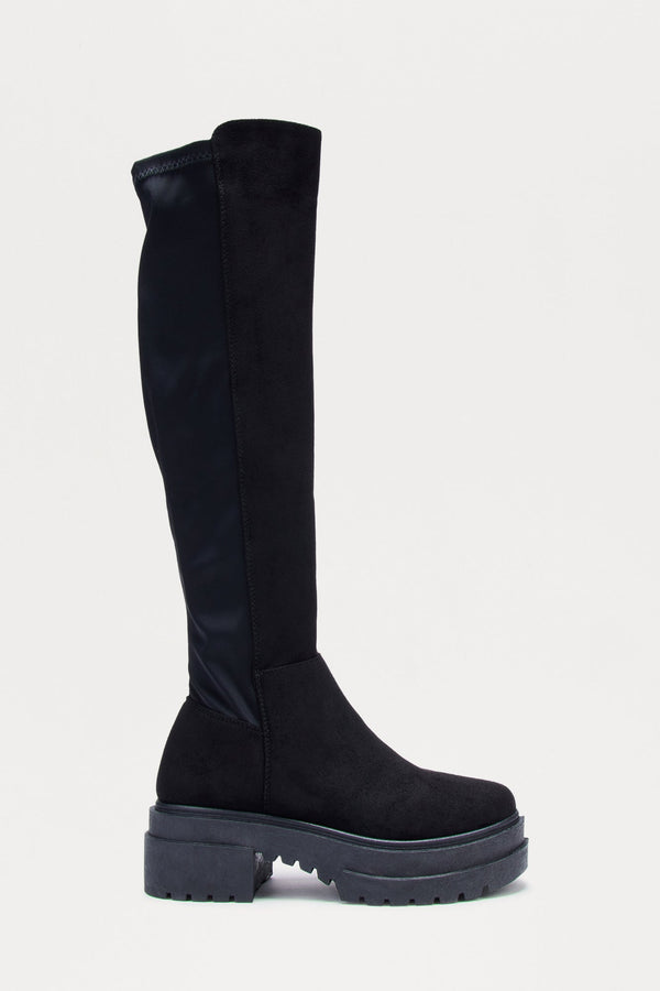 Riverside Faux Leather Knee High Boots - Black