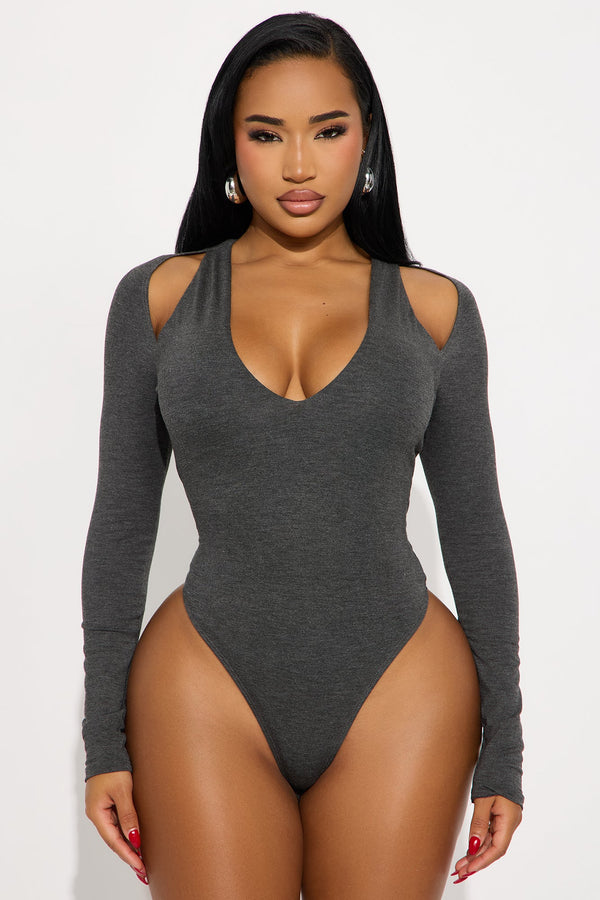 Crysta Long Sleeve Cut Out Bodysuit - Charcoal