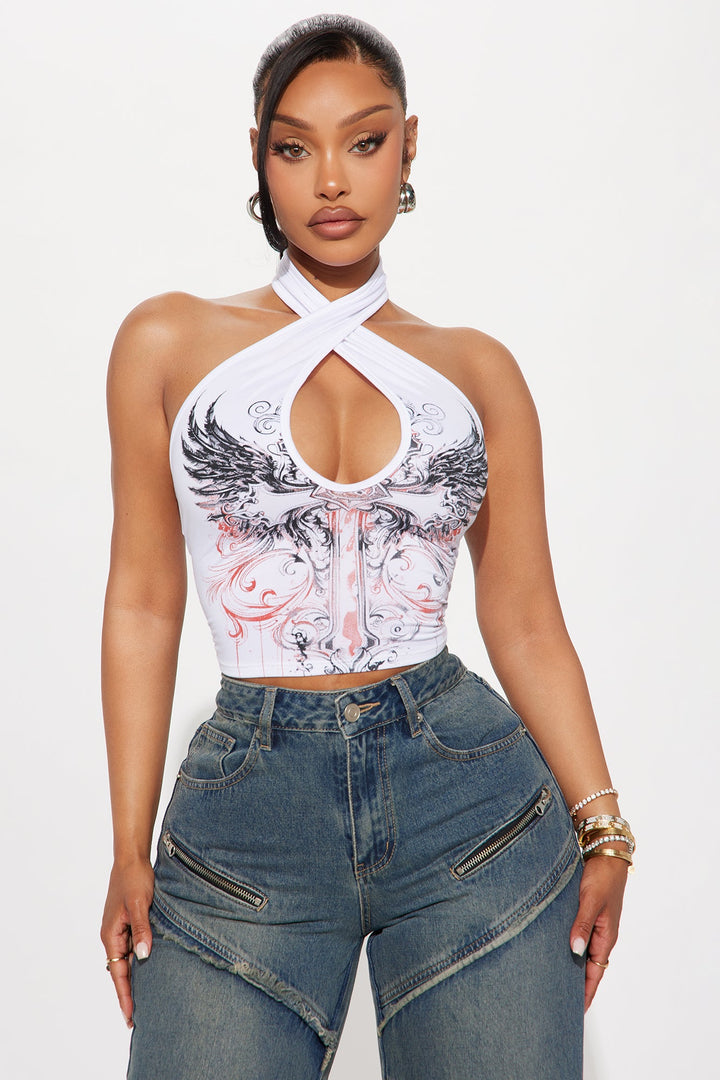 Spread Your Wing Halter Top - White