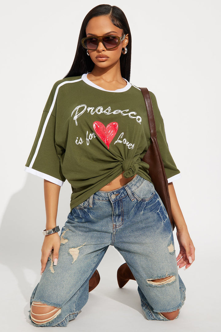Prosecco Is For Lovers Oversized Tee - Olive