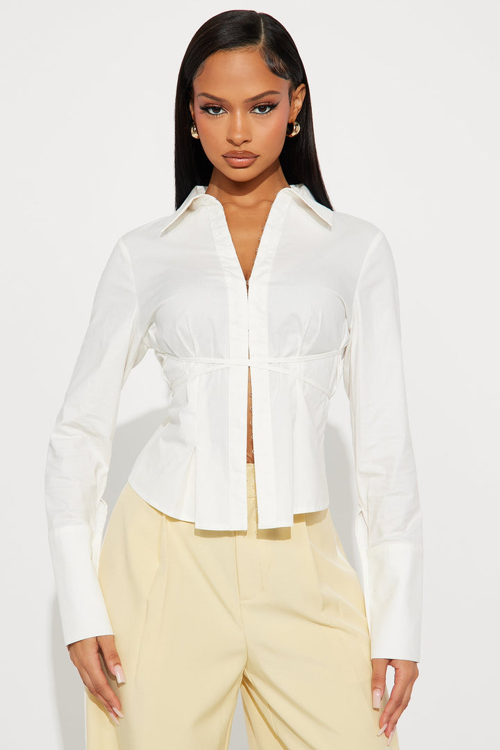 On My Way Poplin Tie Waist Shirt - White