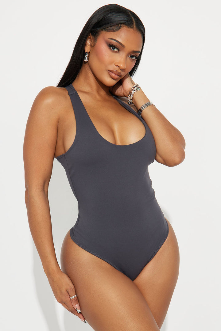 Sarafiena Double Lined Scoop Neck Bodysuit - Charcoal
