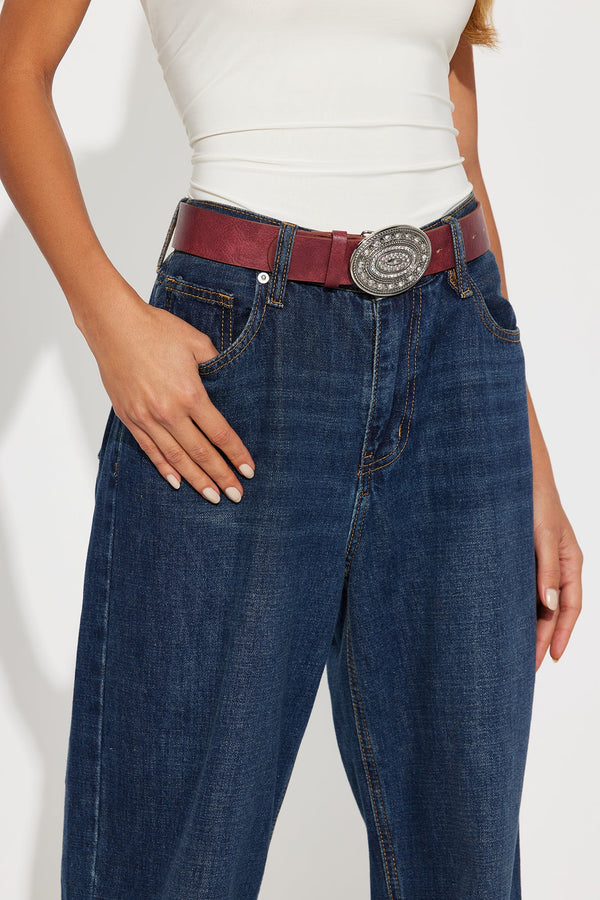 Rhinestone Concho Belt - Burgundy