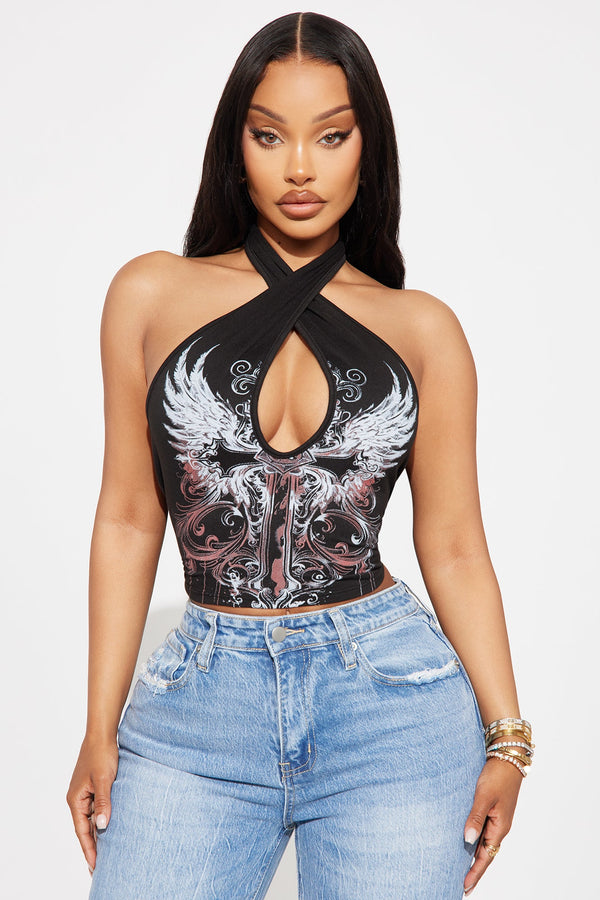 Spread Your Wing Halter Top - Black