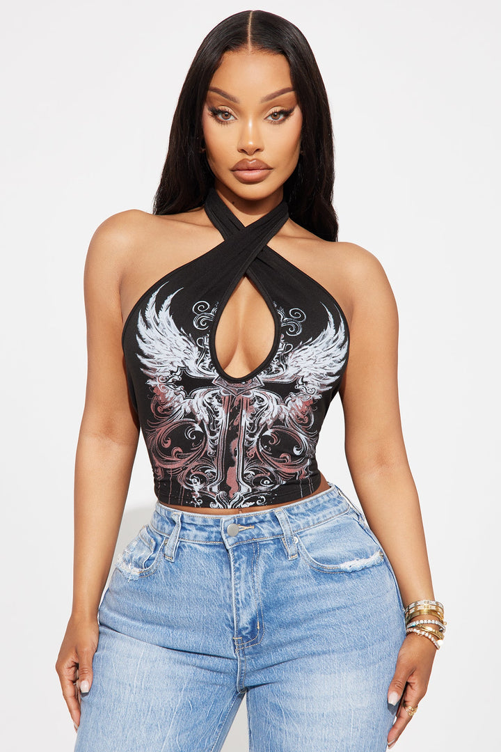 Spread Your Wing Halter Top - Black