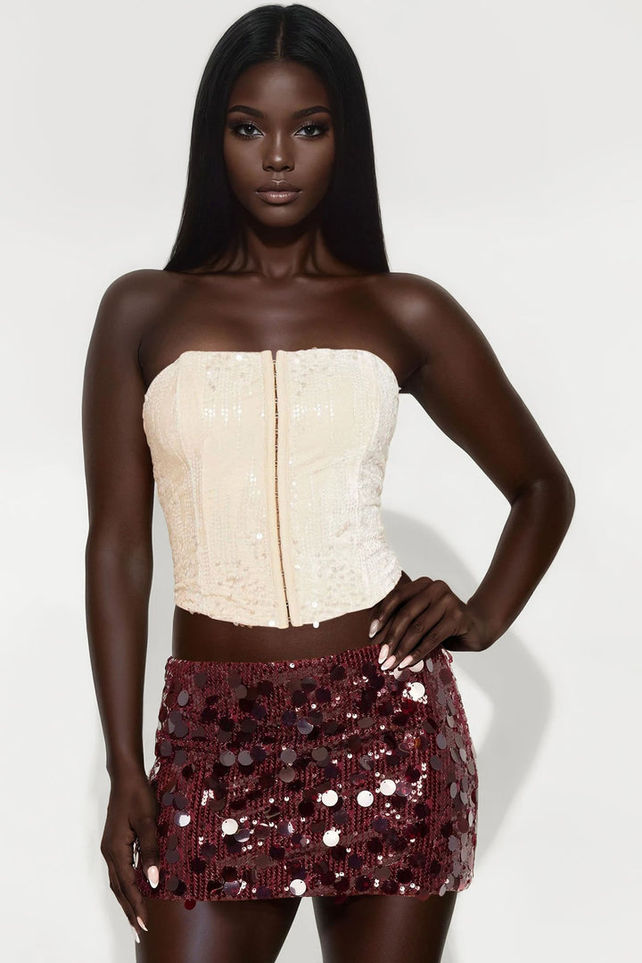 A Splash Of Wild Velvet Sequin Corset Top - Cream