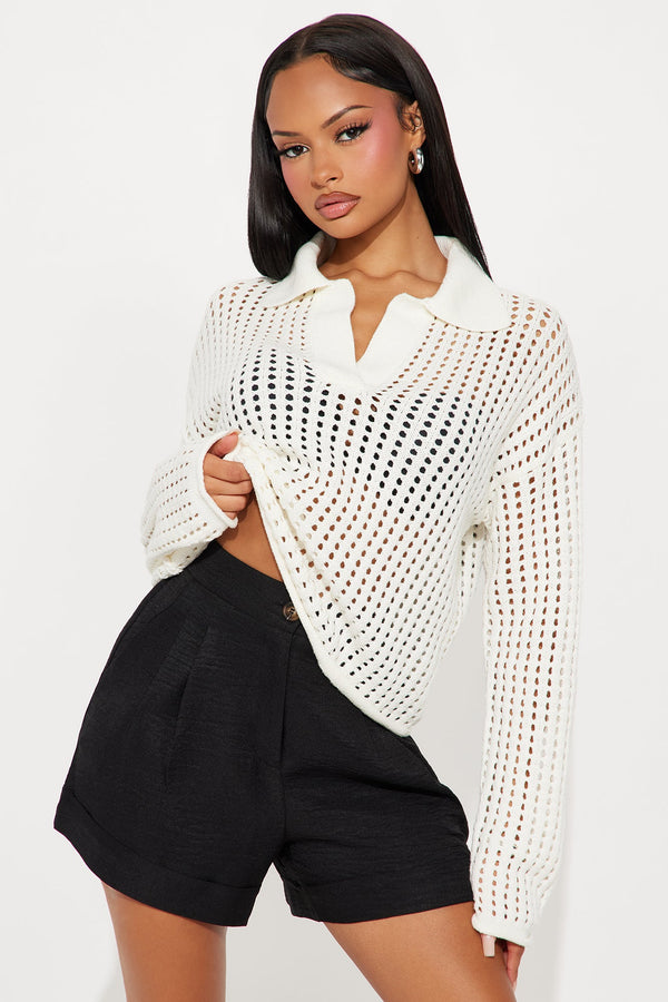 Cabana Babe Crochet Sweater - White