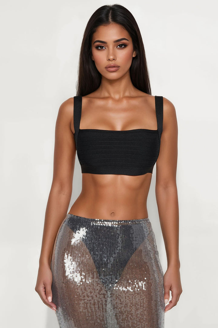 Feeling Selfish Cropped Bandage Bra Top - Black