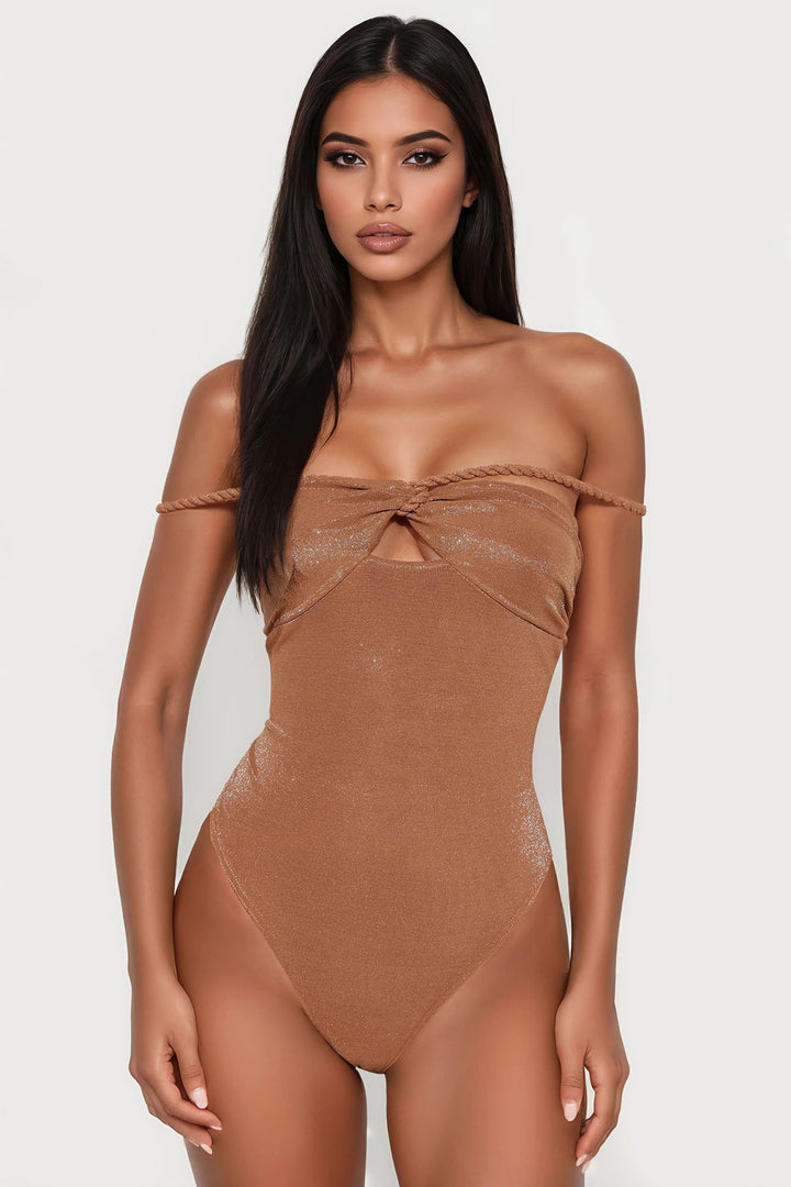 Miriam Twist Strap Off Shoulder Bodysuit - Camel