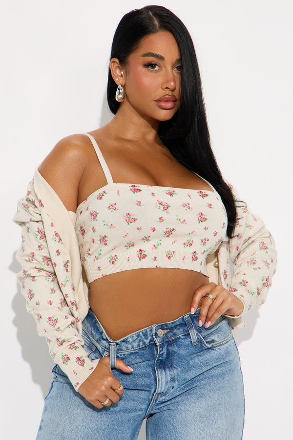 Soft Blossom Floral 2 Piece Cardigan - Cream/combo