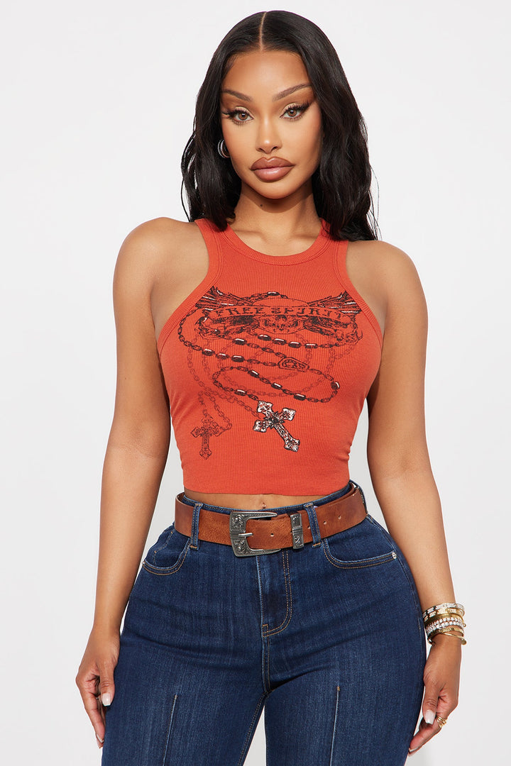 Free Spirit Ribbed Tank Top - Rust