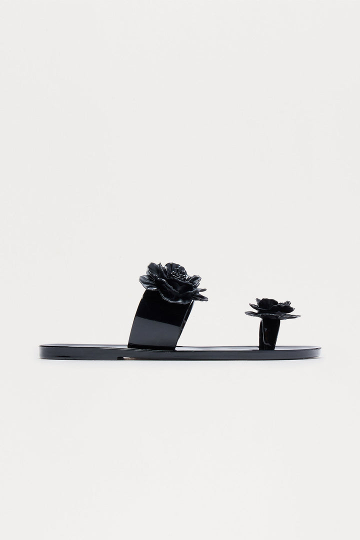 Rosemary Flower Toe Ring Sandals - Black