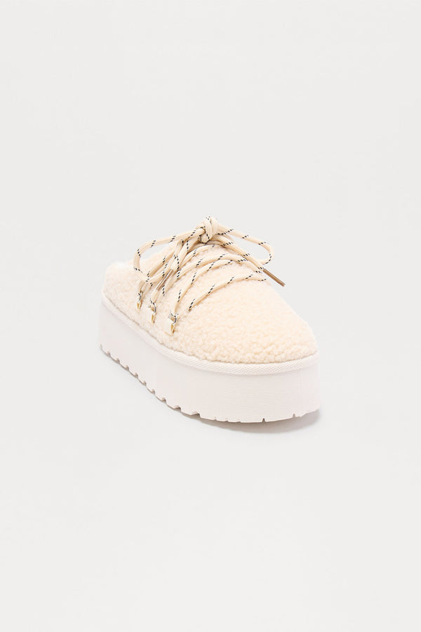 Latte Sherpa Platform Booties - Cream