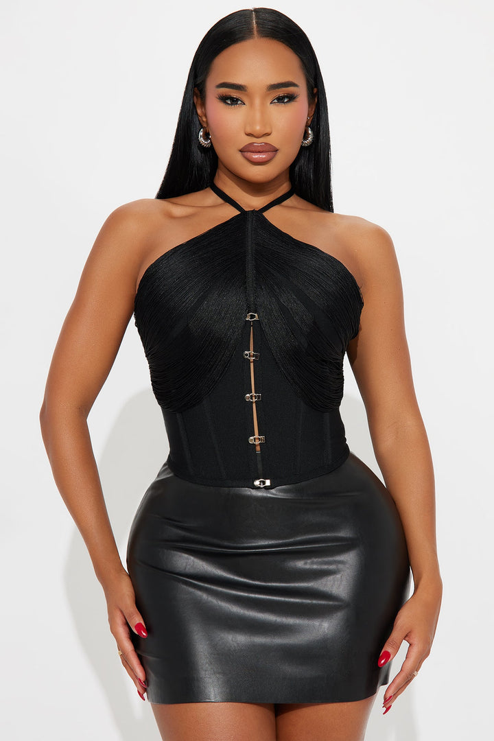 Bebe Ruched Corset Top - Black