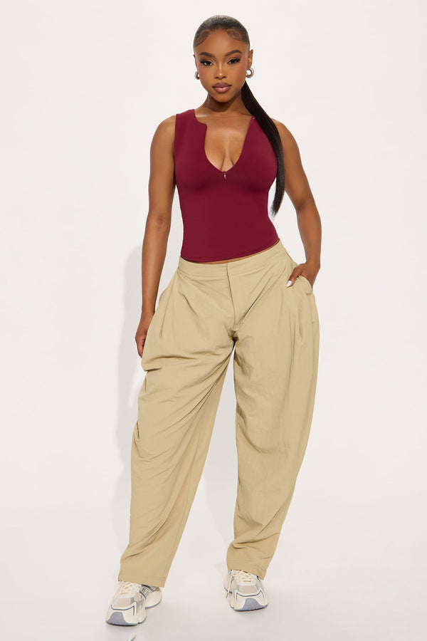 Second Skin Double Lined Zip Front Tank - Wine