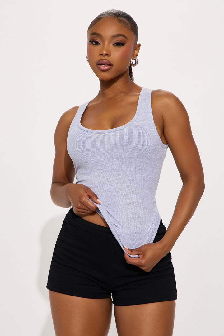 Elysia Ribbed Scoop Neck Tank Top - Heather Grey