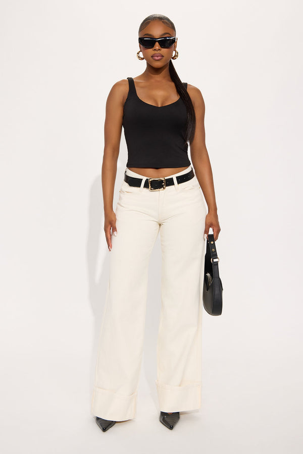 Mirador Cuffed Straight Leg Jeans - Cream