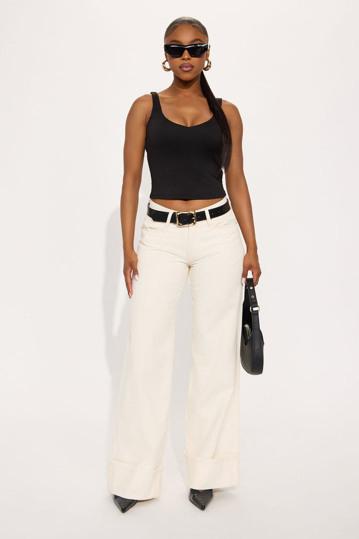 Mirador Cuffed Straight Leg Jeans - Cream