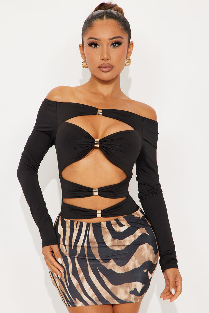 Cityscape Off Shoulder Cut Out Bodysuit - Black