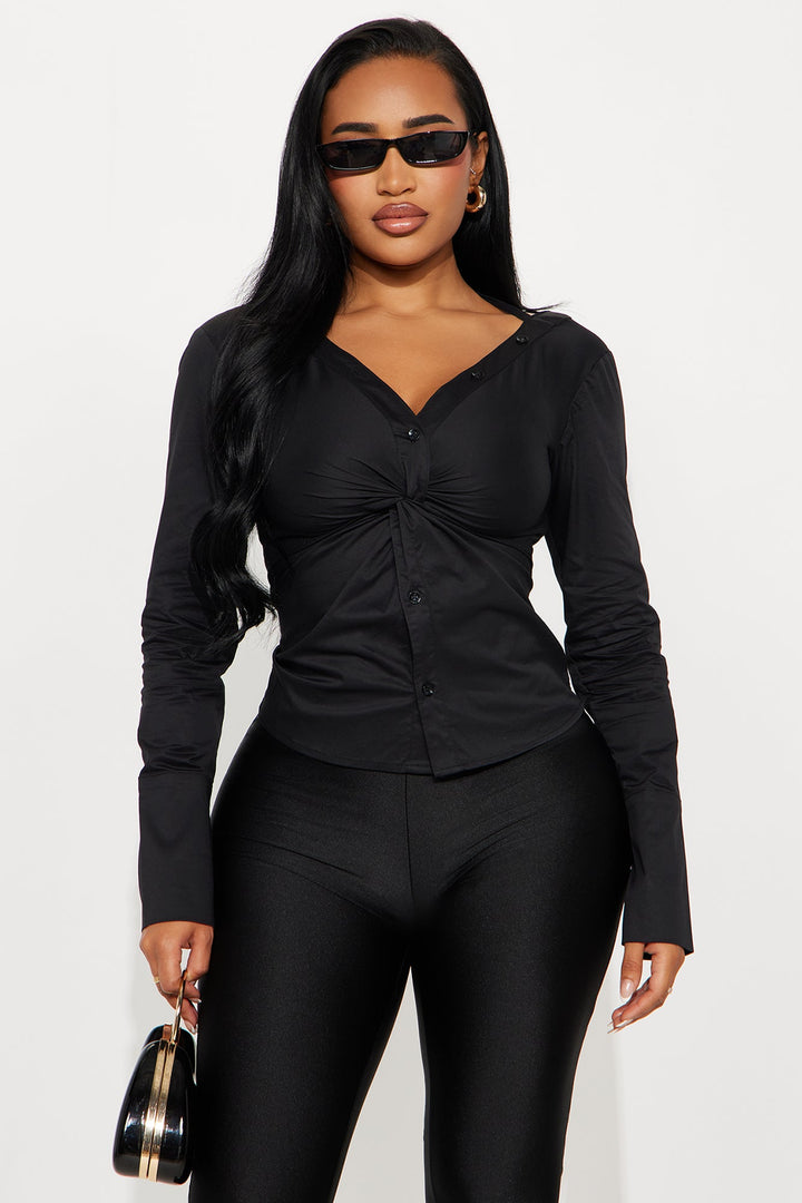Do You Mind Off Shoulder Poplin Top - Black