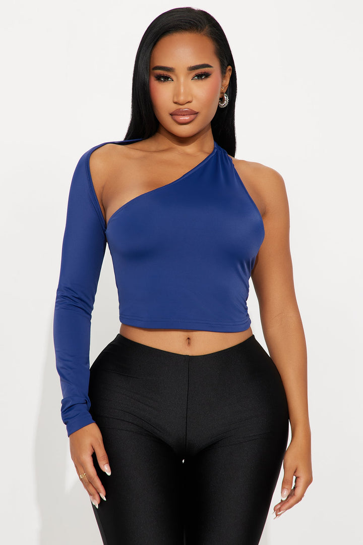 Warm Sensation Cropped Long Sleeve Top - Navy
