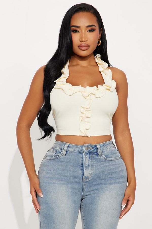 Foreign Fling Ruffle Halter Top - Cream