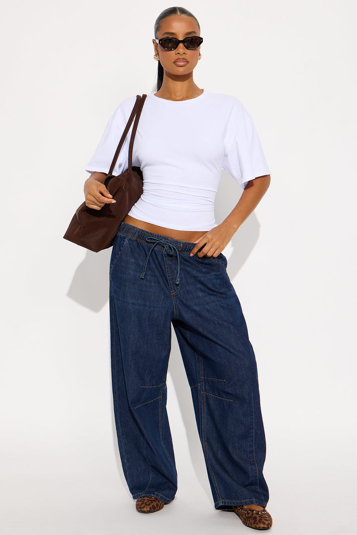 I'm Flattered Tie Waist Wide Leg Jeans - Dark Wash