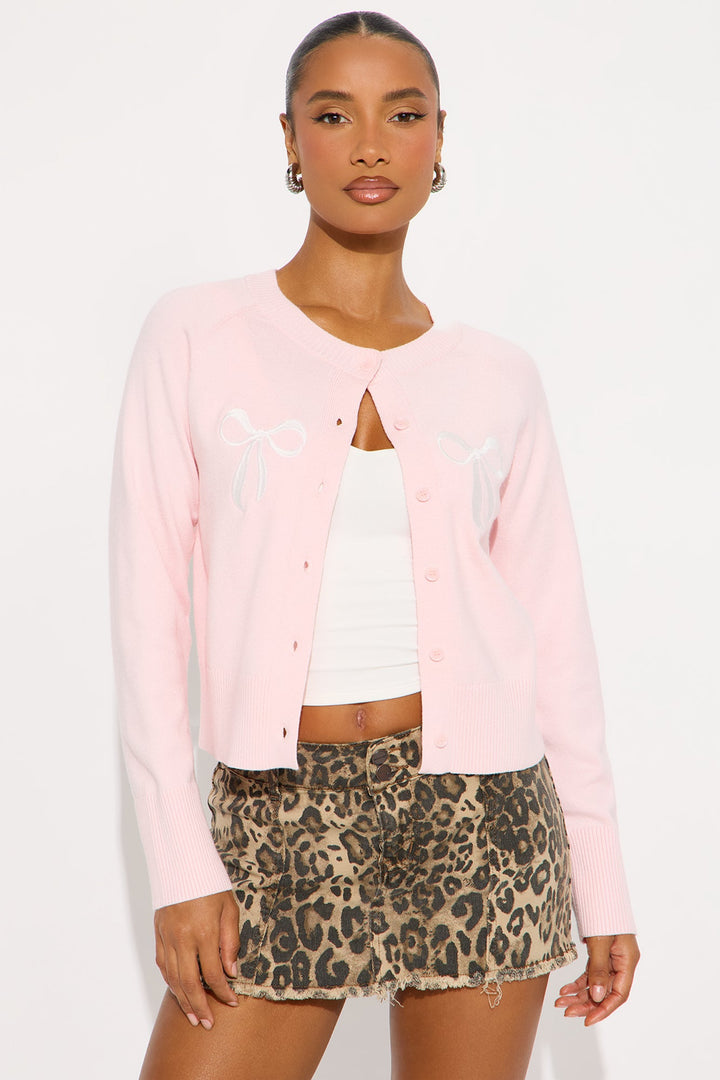Put A Bow On It Cardigan Sweater - Pink