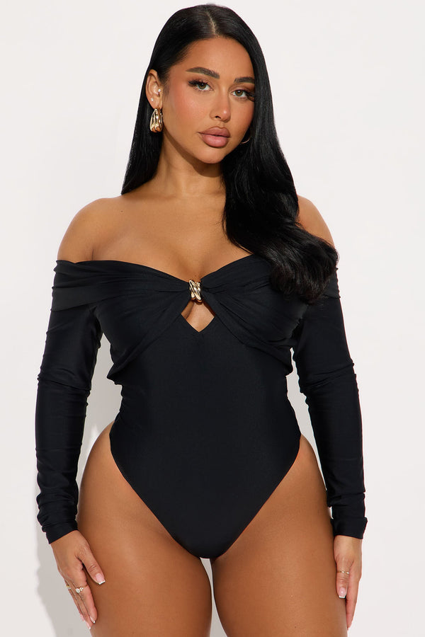 Sylvie Long Sleeve Off Shoulder Bodysuit - Black