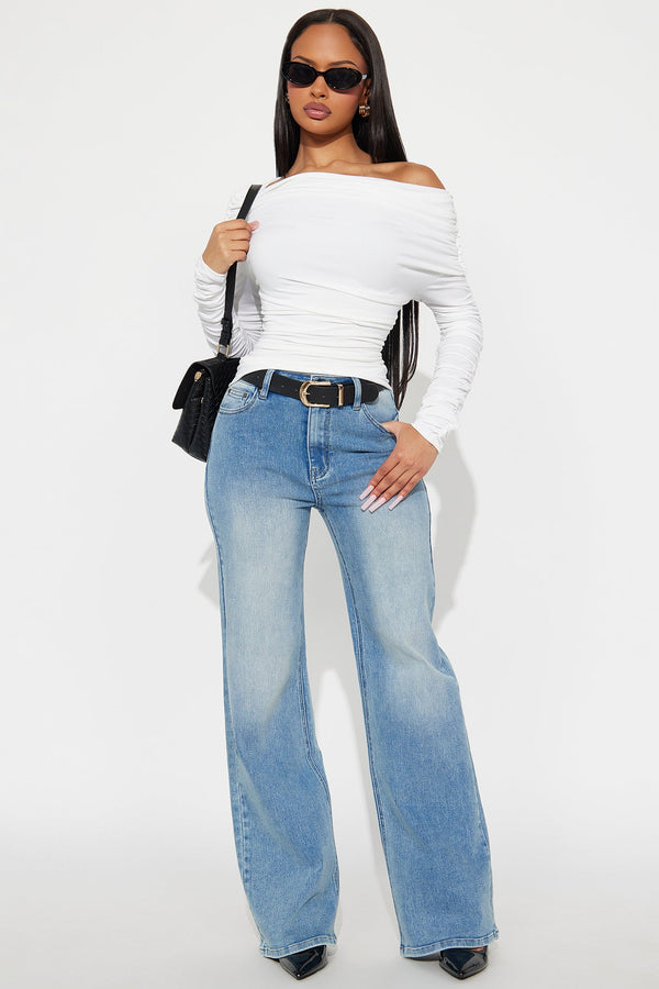 Make My Day Stretch Wide Leg Jeans - Vintage Wash