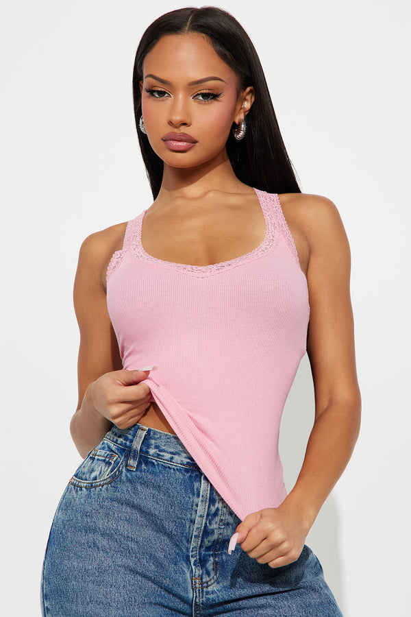 Luna Lace V Neck Tank Top - Rose