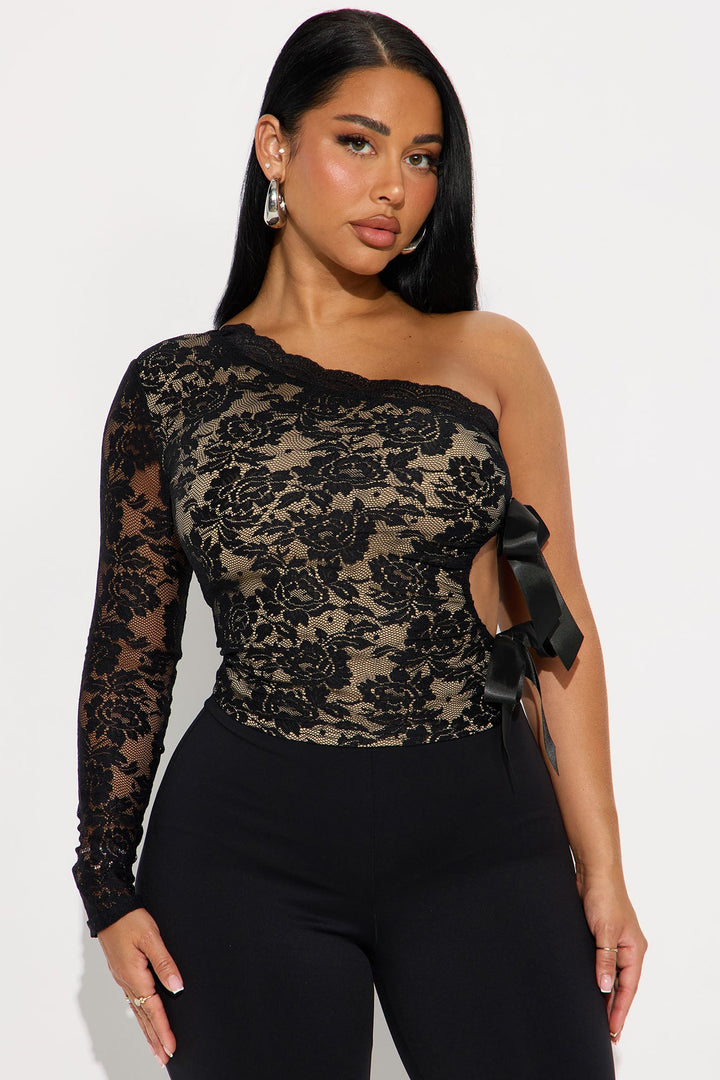 Fearless Grace Lace One Shoulder Top - Black