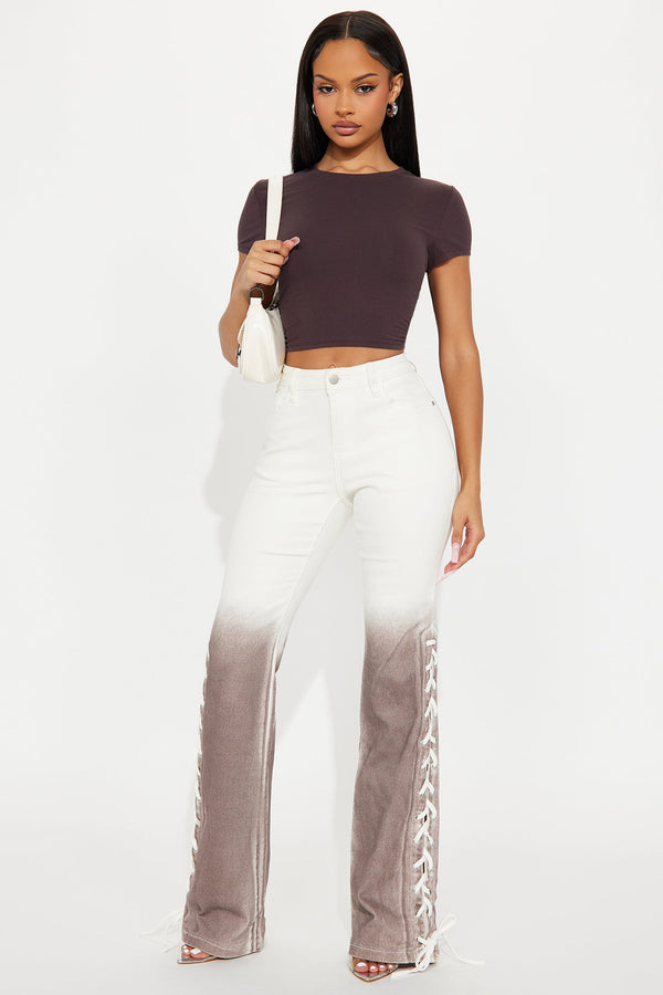 Voulez Vous Lace Up Flare Jeans - White