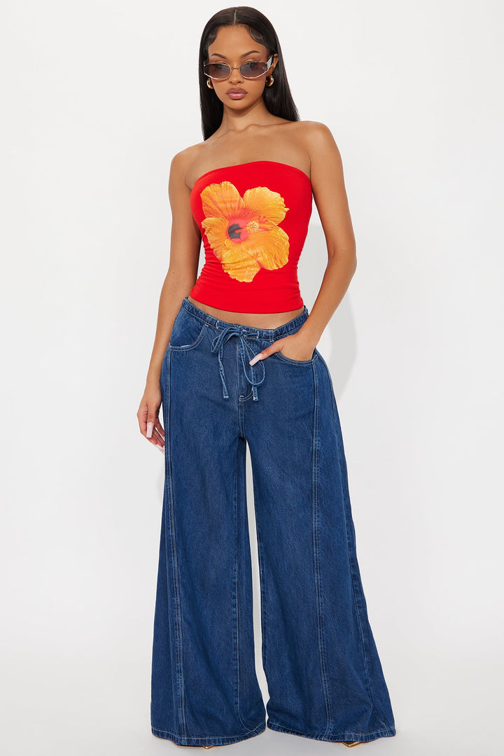 Lovely Day Drapey Wide Leg Jeans - Medium Wash