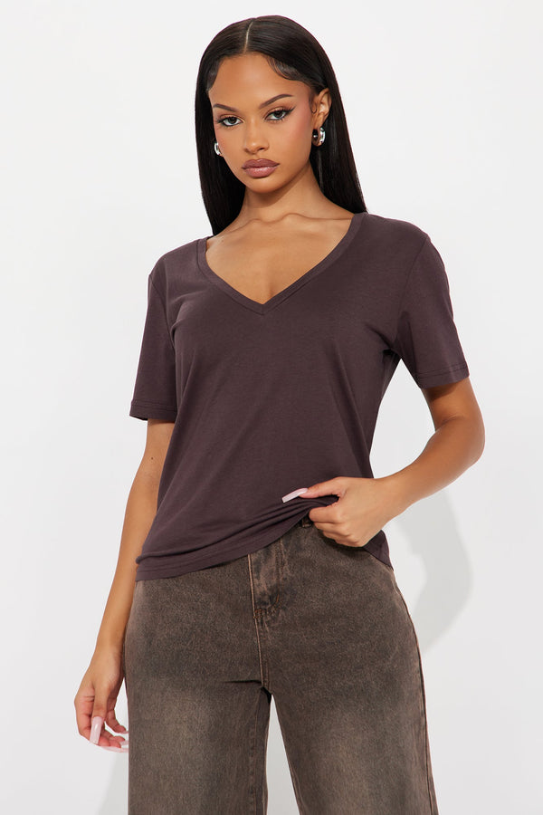 Ava V-Neck Tee - Brown
