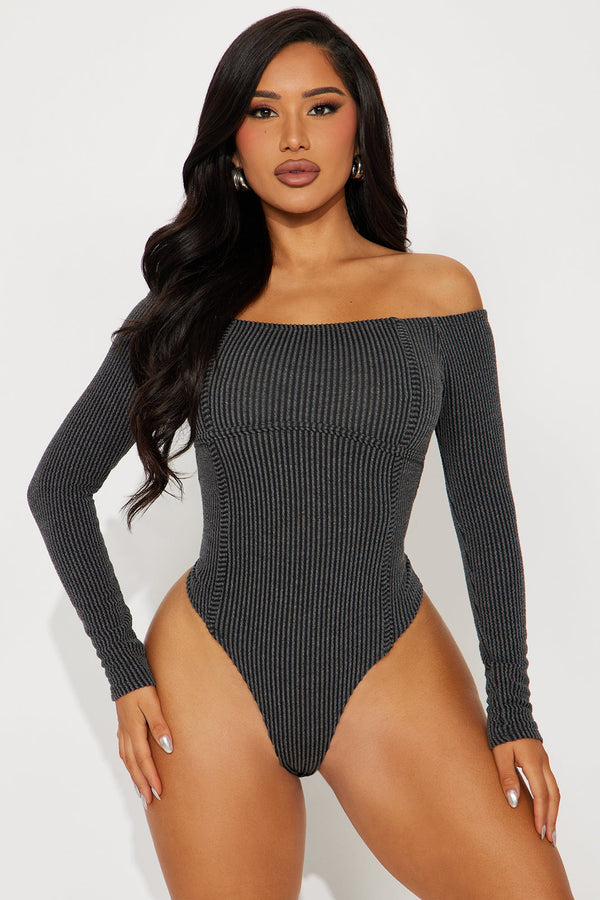 Monnet Ribbed Bodysuit - Charcoal