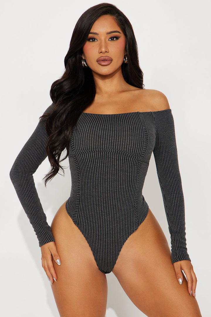 Monnet Ribbed Bodysuit - Charcoal