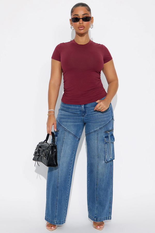 Petite Devil In Disguise Cargo Straight Leg Jeans - Medium Wash