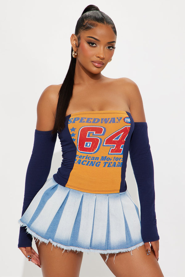Speedway 64 Off Shoulder Top - Navy/combo